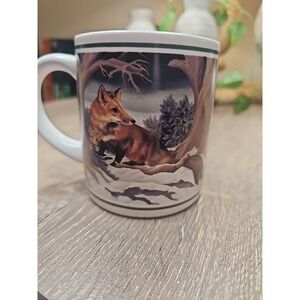 Fox Coffee Mug Winter Forest Scene Ceramic Wildlife Animal Cu
